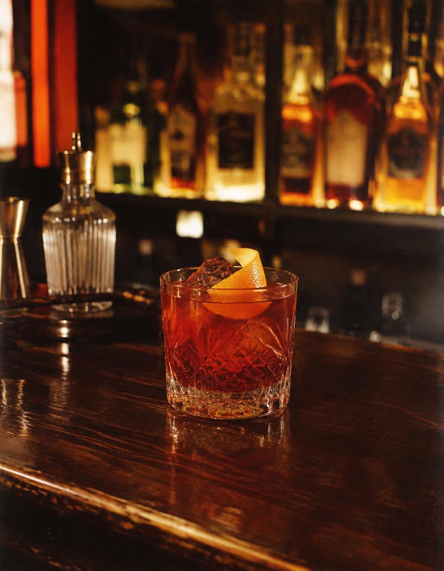 Cocktail sur le bar en bois