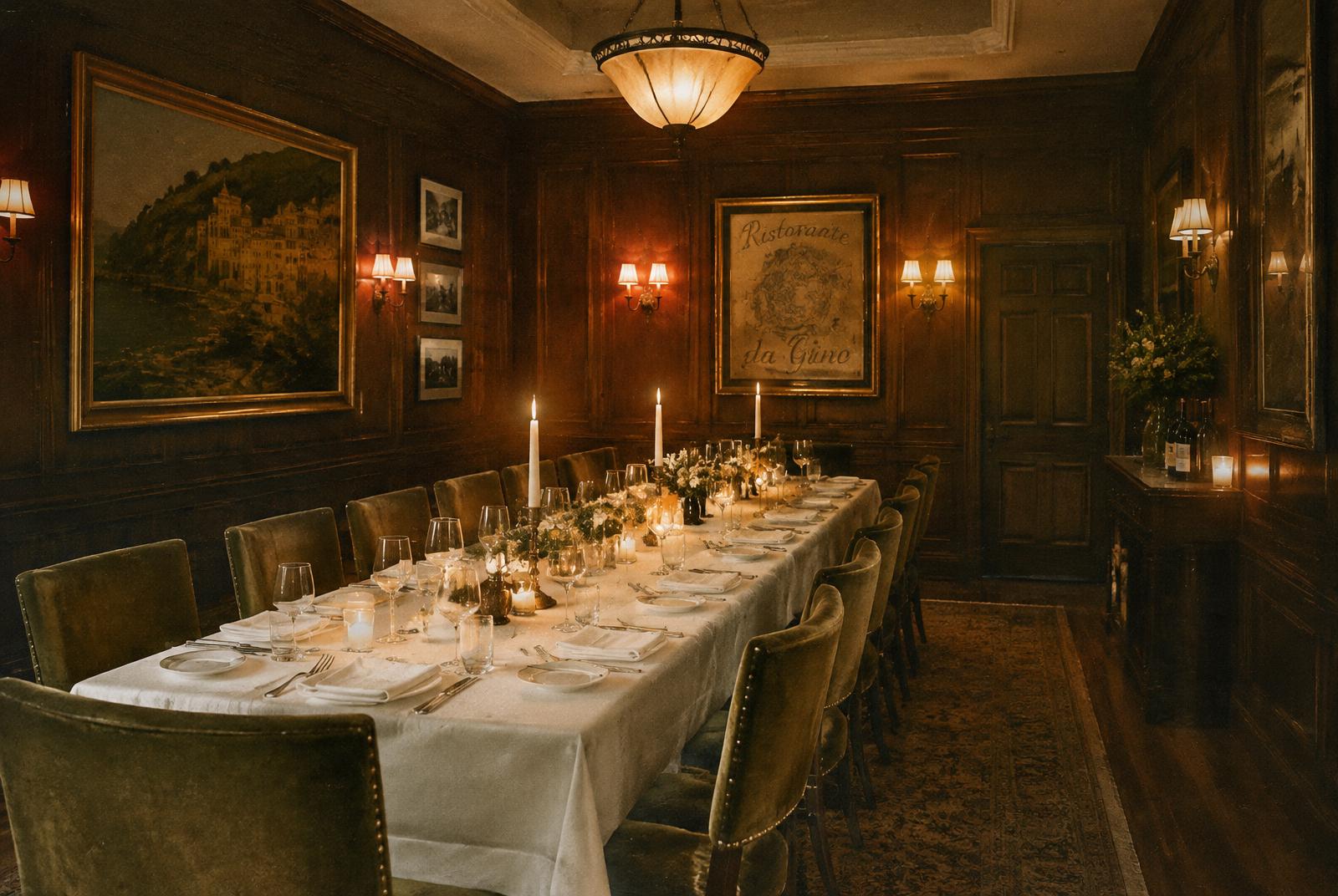Salle privatisée dressée pour un dîner